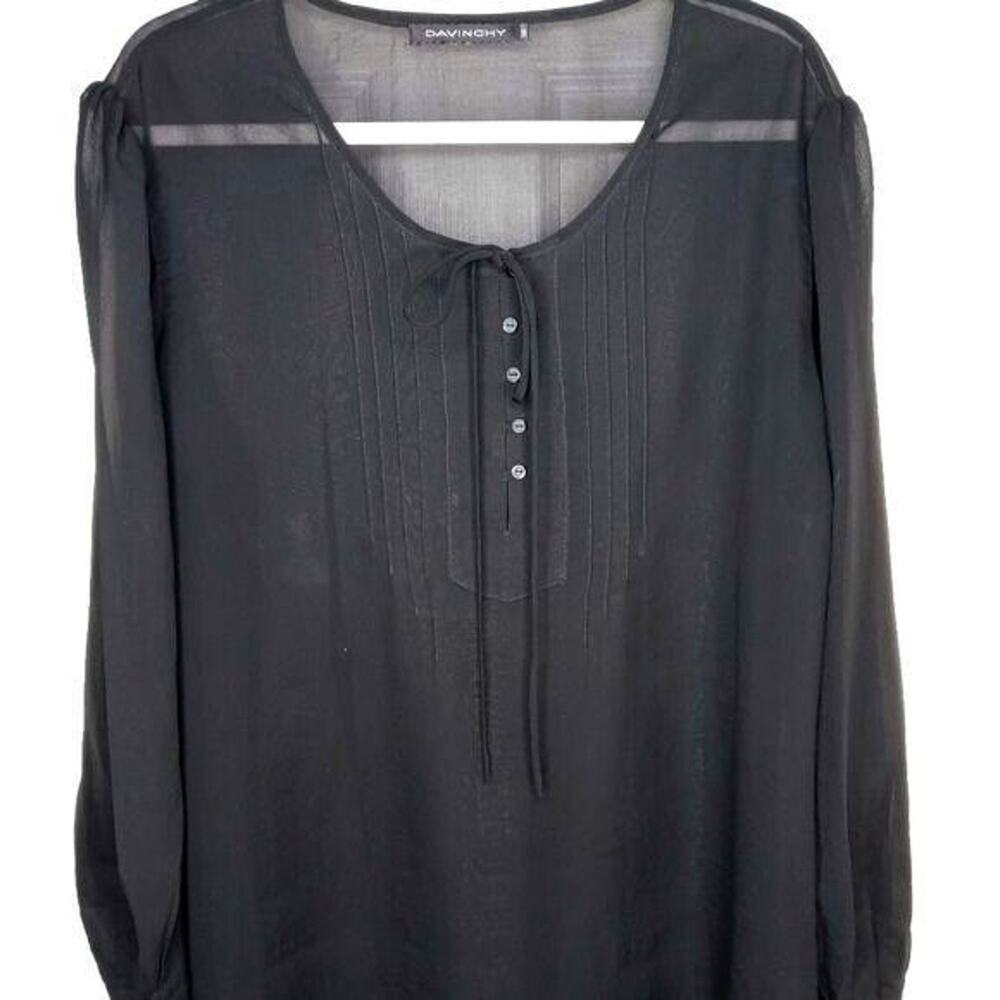 Davinchy Sheer Long-Sleeve Tunic Blouse - 38/8/Medium